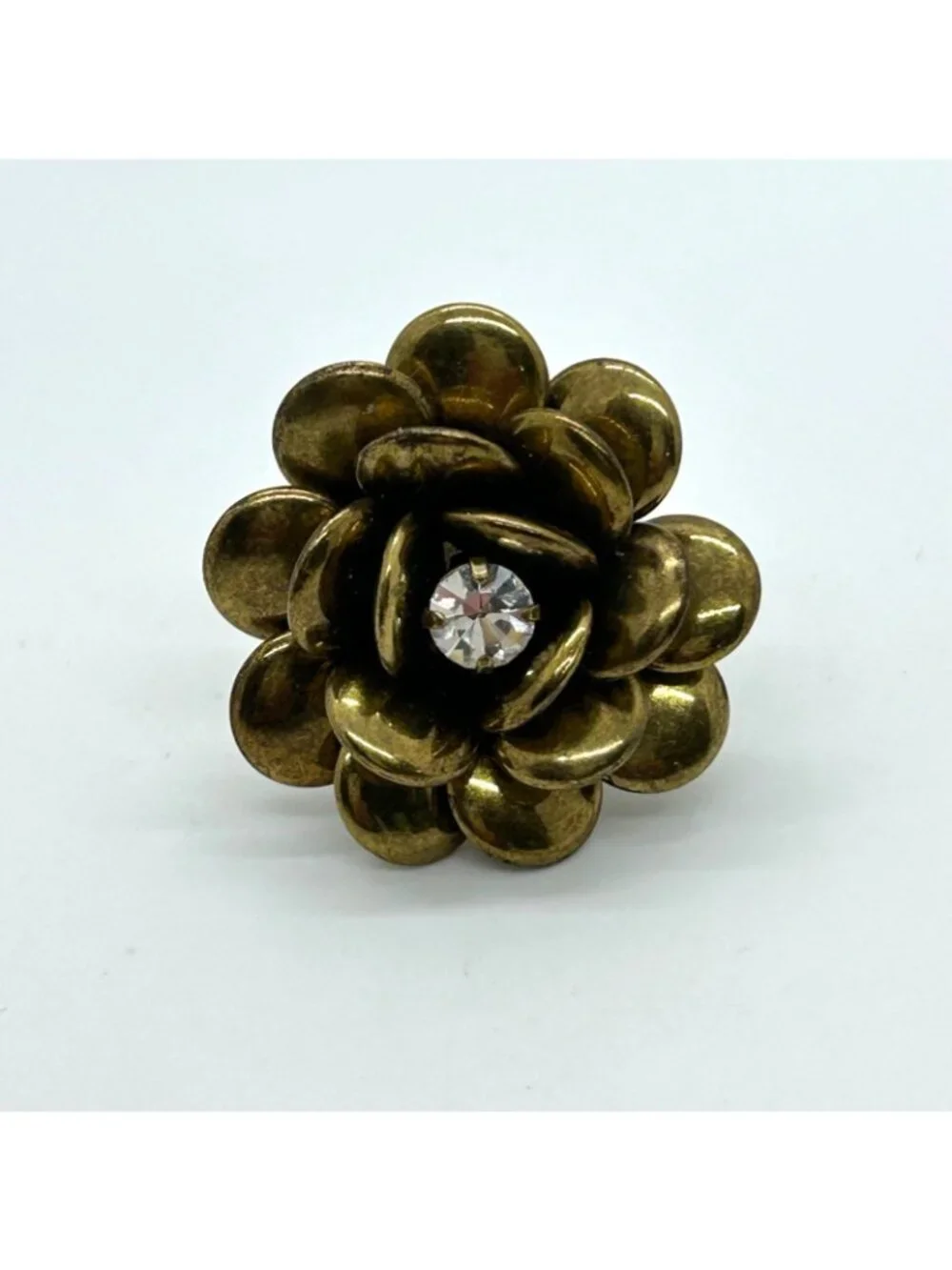 Joan Rivers Gold Tone Flower Ring With Crystal Center Statement Accessory